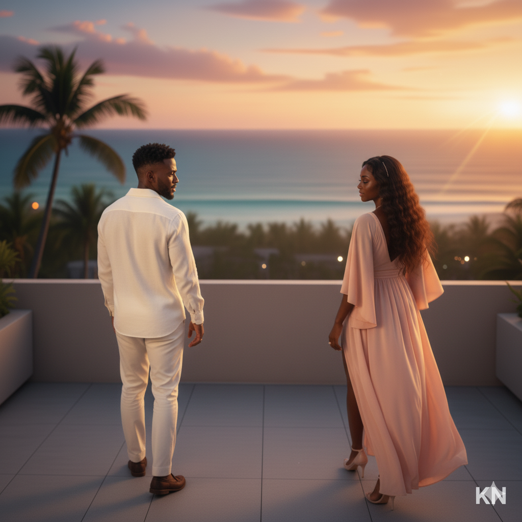 Kial & Nial on a terrace overlooking the sea